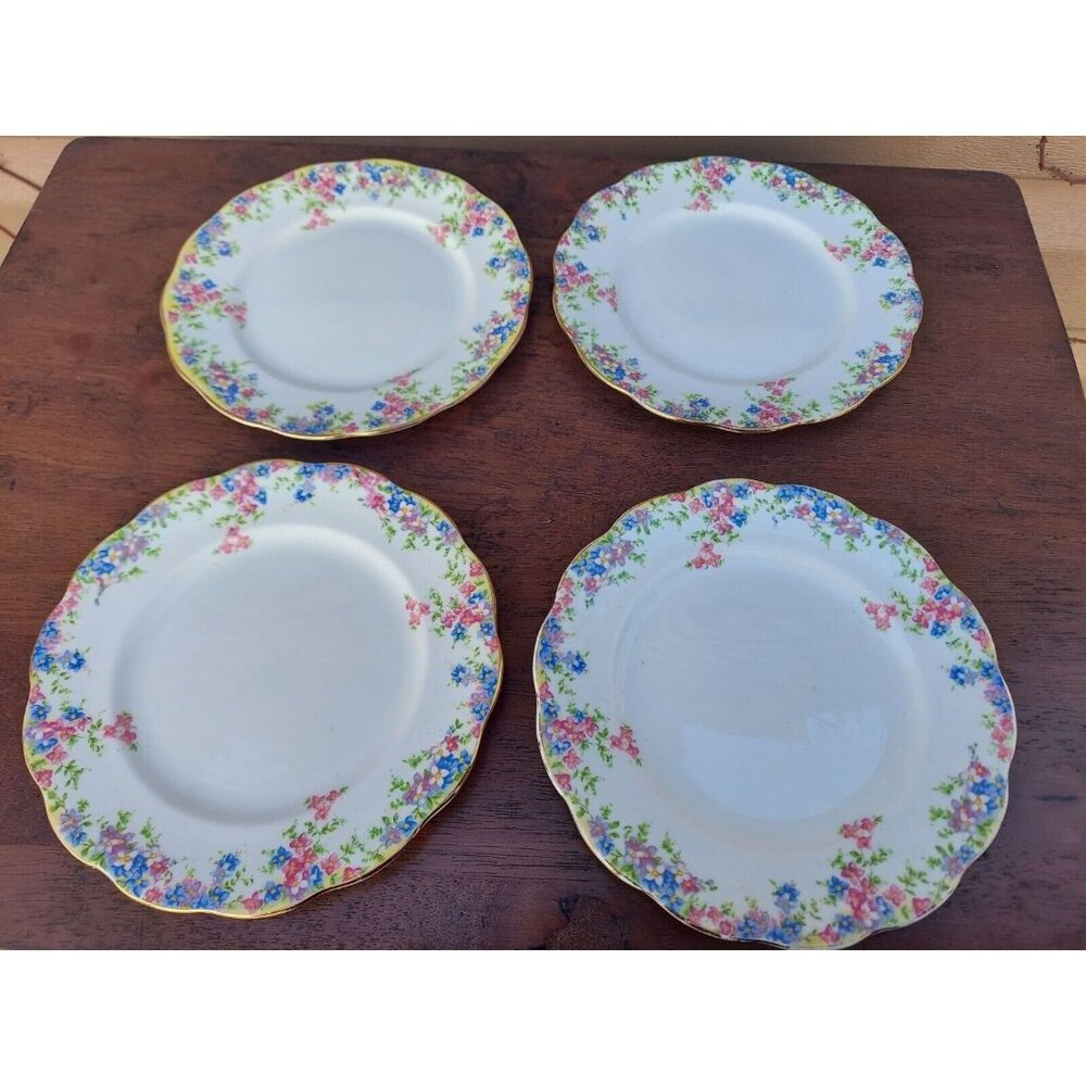 4 Early Royal Albert Crown China Maytime 6 3/8" Bread Plates England